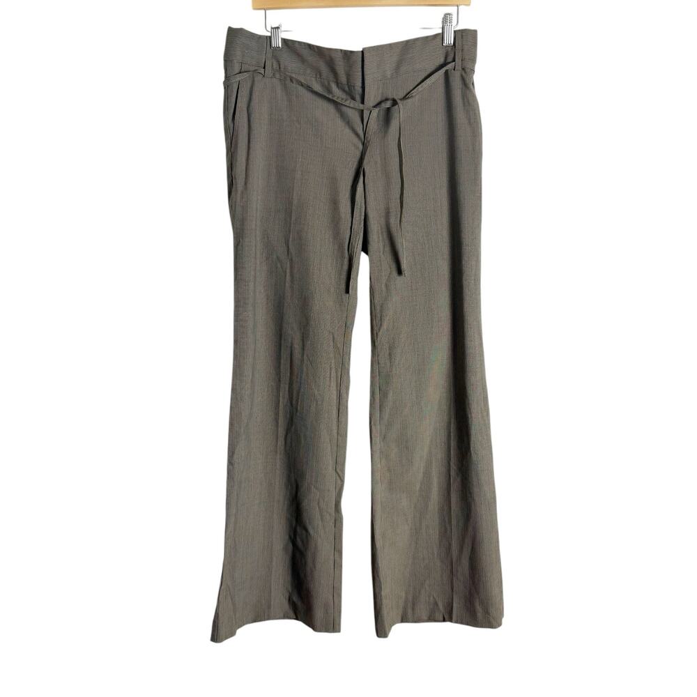 Gap Brown Pinstripe Maternity Wide Leg Tie Waist Wool Trouser Pants Size 4